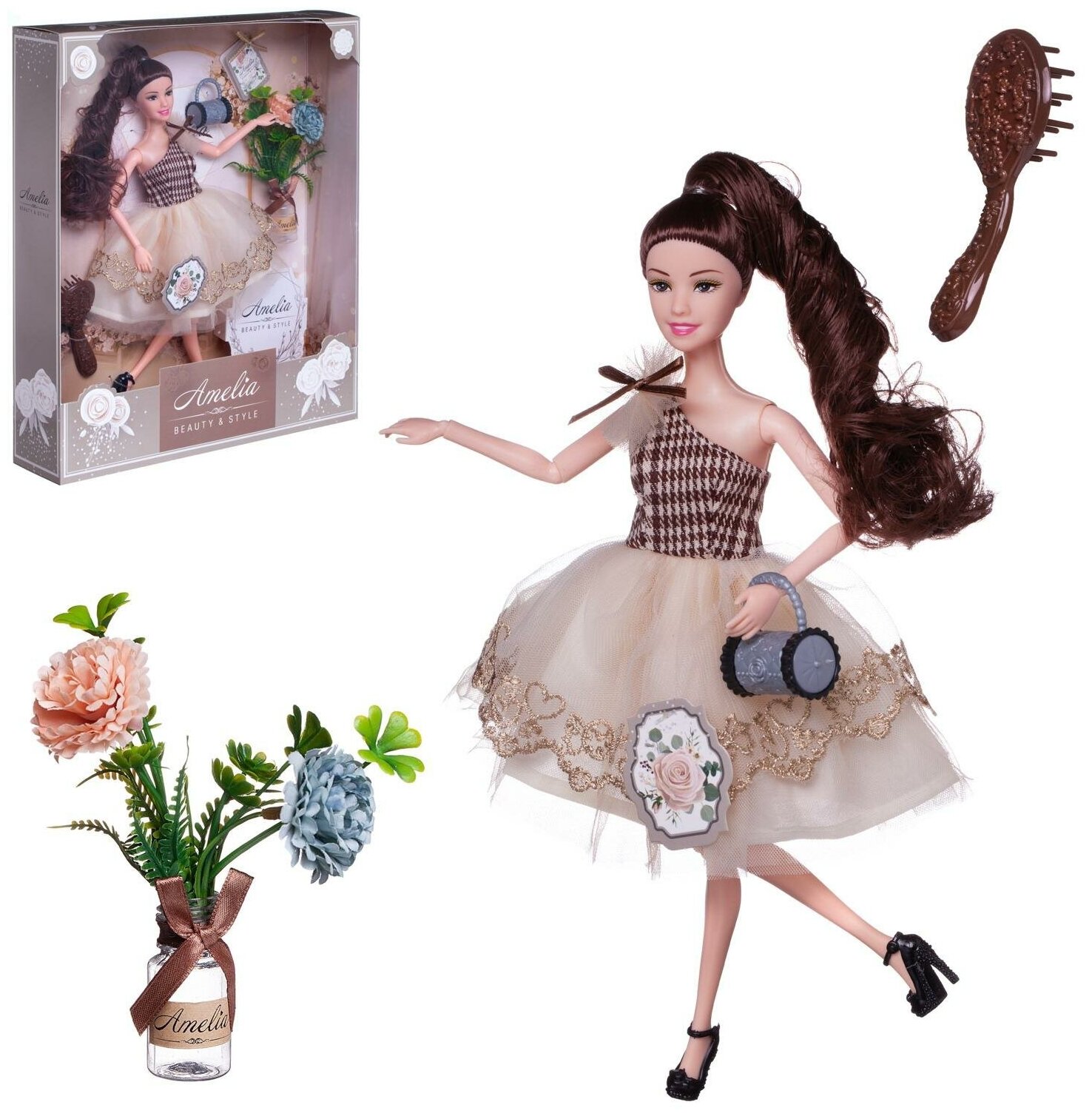 Кукла ABtoys "Современный шик" в платье с многослойной юбкой, темные волосы 30см PT-01616