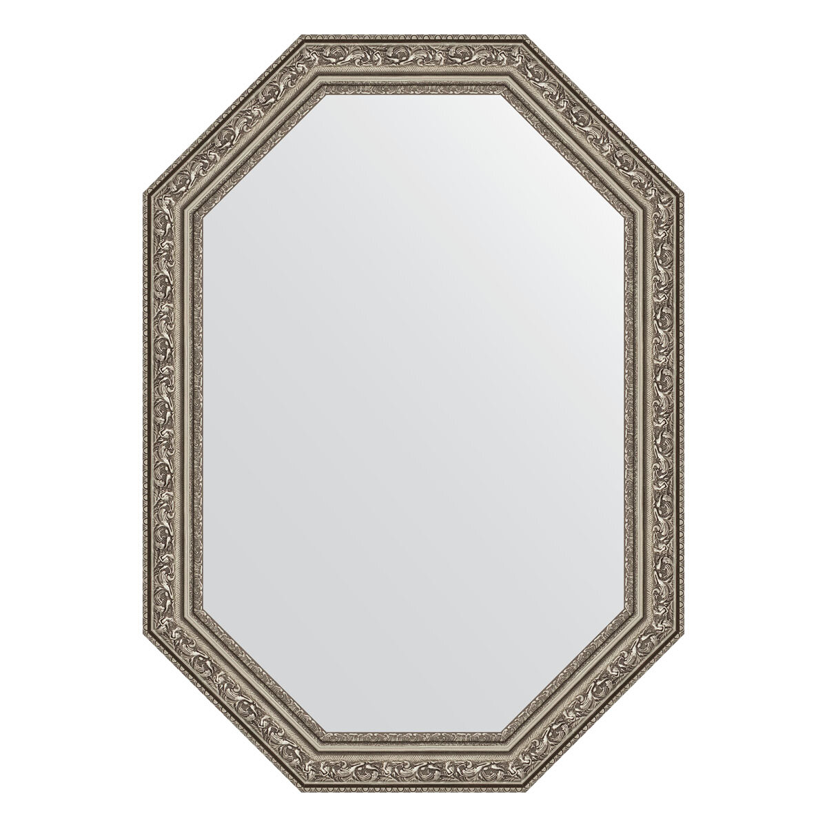 Зеркало настенное Polygon EVOFORM в багетной раме виньетка состаренное серебро, 50х70 см, для гостиной, прихожей, спальни и ванной комнаты, BY 7025