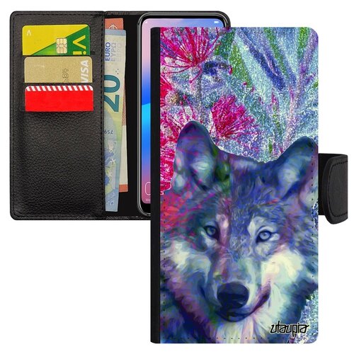 фото Чехол книжка на смартфон huawei p20 lite, "дикий волк" одинокий лютоволк utaupia