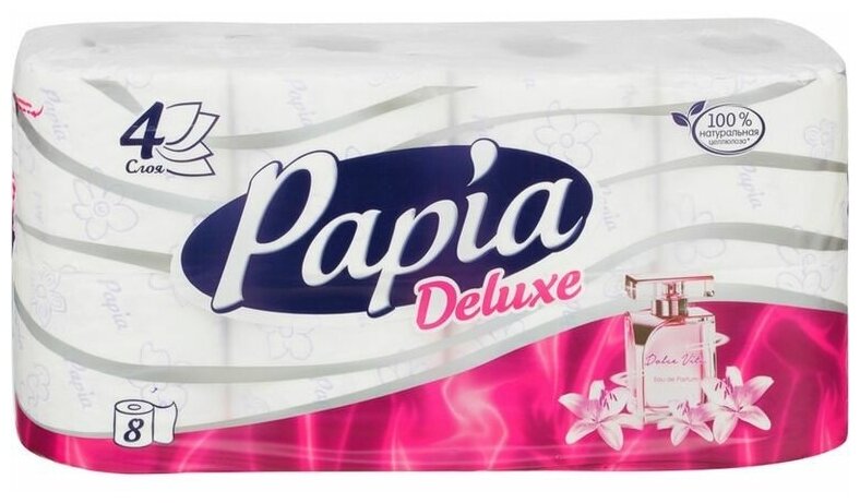 Туалетная бумага Papia Deluxe Dolce Vita, 4 слоя, 8 рулонов - фото №5