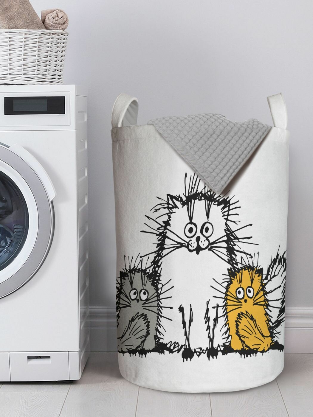 фото Корзина для белья в ванную, органайзер для хранения вещей JoyArty "Мохнатые коты" 60x40 см