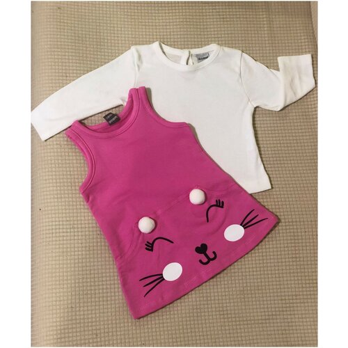 Комплект розовый сарафан и белая кофточка для малышки, 9 мес., 72 см