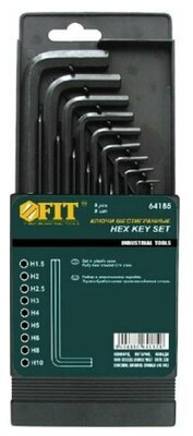 Набор торцевых ключей FIT 64185 шестигранные короткие (1.5 - 10 мм) crv 9 шт (в коробочке) 64185