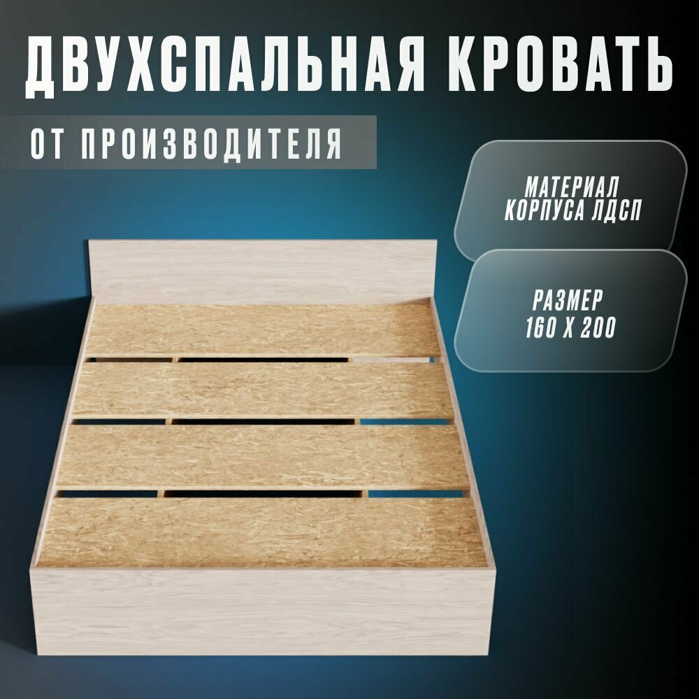 фото Двуспальная кровать Милано 160*200 см, ясень шимо светлый, Vivoline