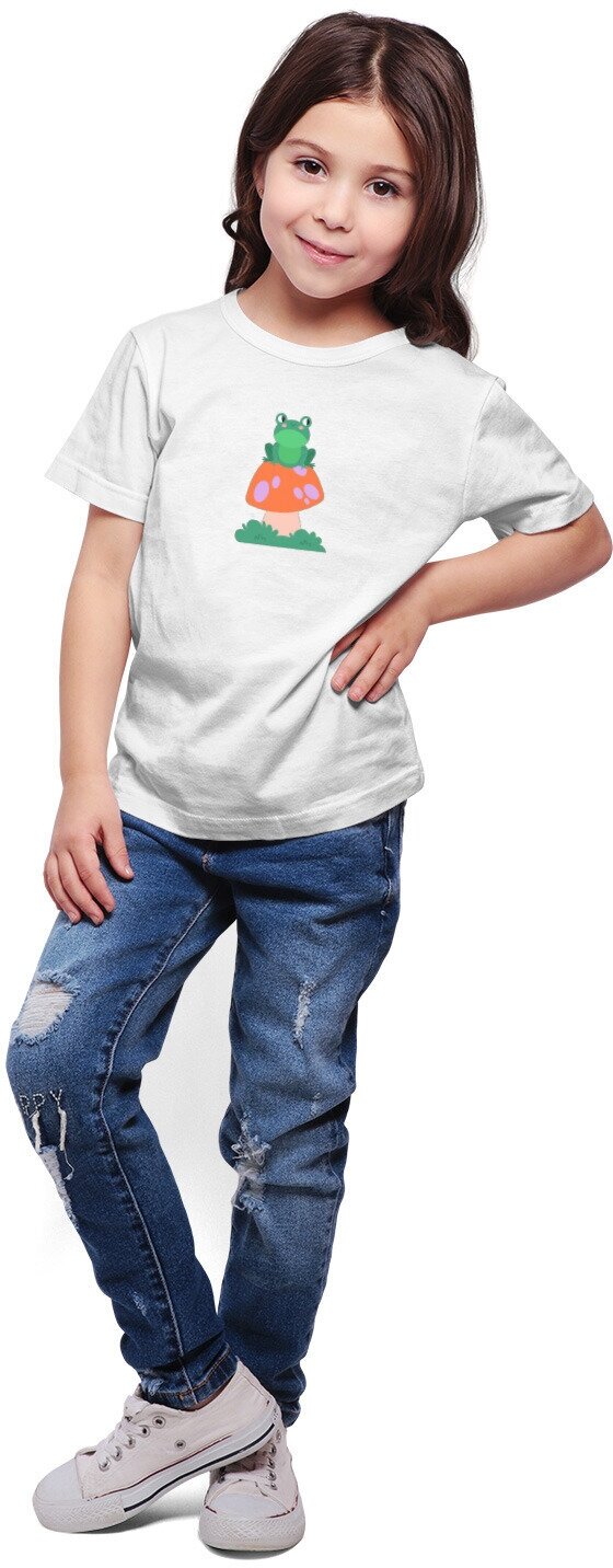 Детская футболка «Лягушка сидит на грибе» (140, белый) - фотография № 2