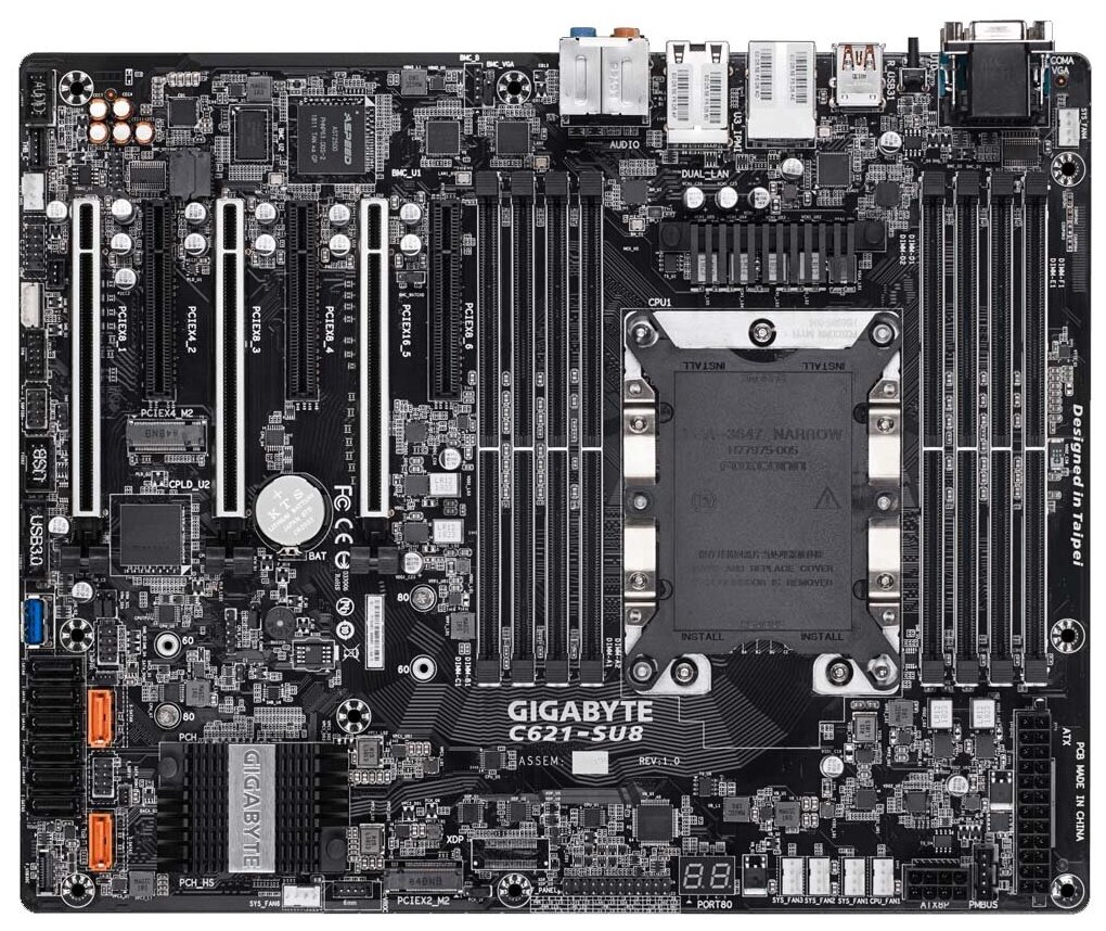 C621-SU8 Intel C621 motherboard with LGA 3647 Socket P, 6-Channel DDR4 RDIMM/LRDIMM 8 x DIMMs, Aspeed® AST2500 BMC, Dual M.2, D