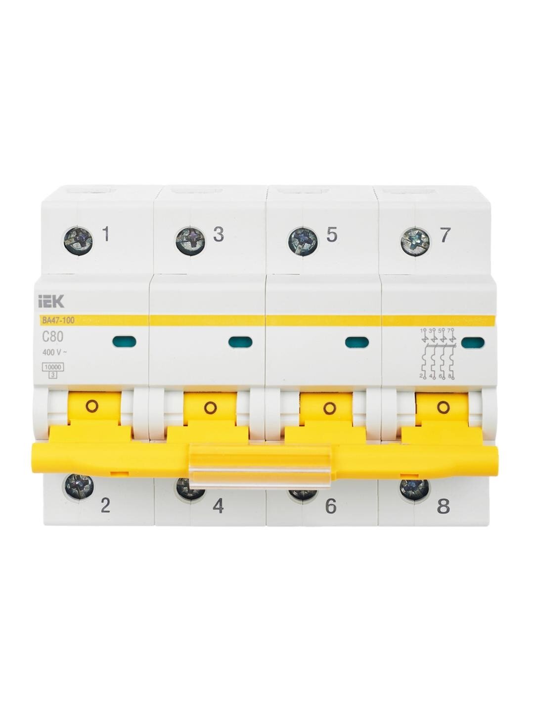Выключатель автоматический четырехполюсный ВА47-100 80А C 10кА. MVA40-4-080-C IEK (2шт.)