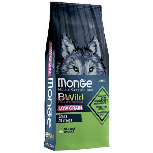 Сухой корм для собак Monge BWILD Feed the Instinct Low Grain, дикий кабан 1 уп. х 2 шт. х 12 кг (для мелких и карликовых пород) корм для собак monge dog pfb bwild low grain низкозерновой из мяса дикого кабана сух 15кг