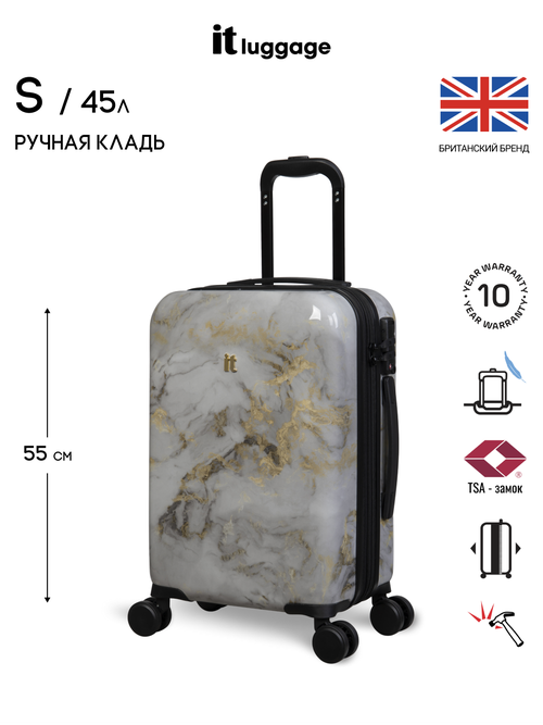 Чемодан IT Luggage, 45 л, размер S+, золотой, черный