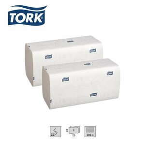 Полотенца бумажные листовые двухслойные Tork Advanced H3 ZZ-сложения, 23x23 см, 2 пачки по 200 листов (290184)