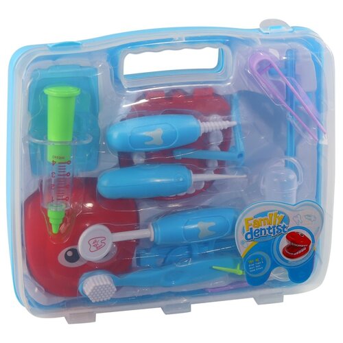 фото Игровой набор доктора для детей "стоматолог", в комплекте 12 преметов, в чемоданчике , цвет синий, 26,5*5*23,5 см компания друзей