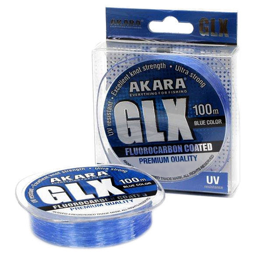 Монофильная леска AKARA GLX Premium d=0.18 мм, 100 м, 3.65 кг, blue, 1 шт.