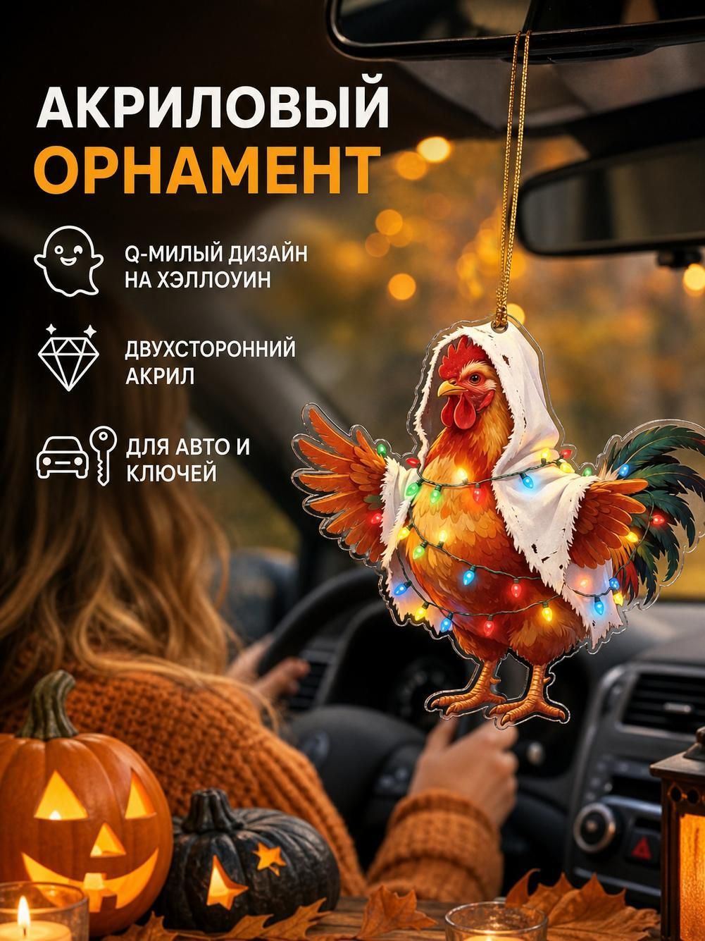 Подвеска акриловая, петух в белой накидке, 8 см