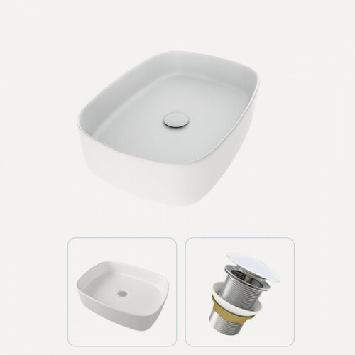 Изображение товара Раковина накладная для ванной Teymi Solli 51 в комплекте донный клапан клик-клак без перелива белый F01581
