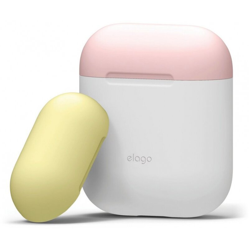 Чехол Elago для AirPods Silicone DUO White с крышками Pink/Yellow