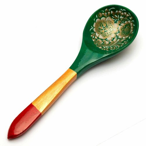 Деревянная ложка салатная с росписью - Золотая Кудрина 21 см 499₽