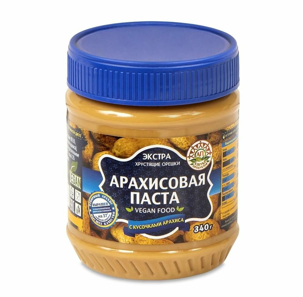 Паста Азбука Продуктов арахисовая с кусочками арахиса 340 г