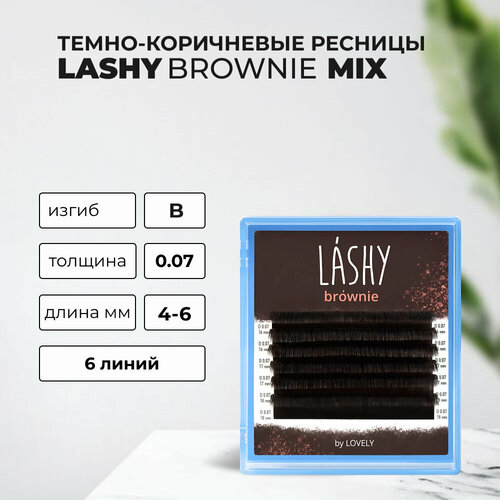 Ресницы темно-коричневые LASHY Brownie - 6 линий - MIX B 0.07 4-6mm