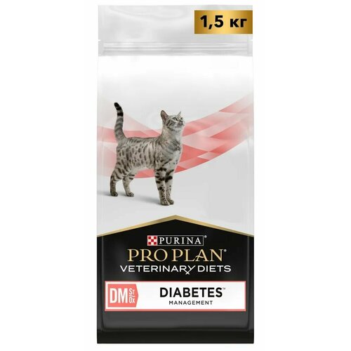Сухой корм для кошек PRO PLAN VETERINARY DIETS DM ST/OX Diabetes Management для регуляции поступления глюкозы (при сахарном диабете) с низким уровнем сахаров, 1.5 кг