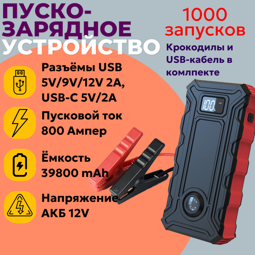 Пуско-зарядное устройство джамп-стартер для автомобиля Jump Starter со встроенным аккумулятором 39800 мАч пусковой ток 800А 12V 4250₽