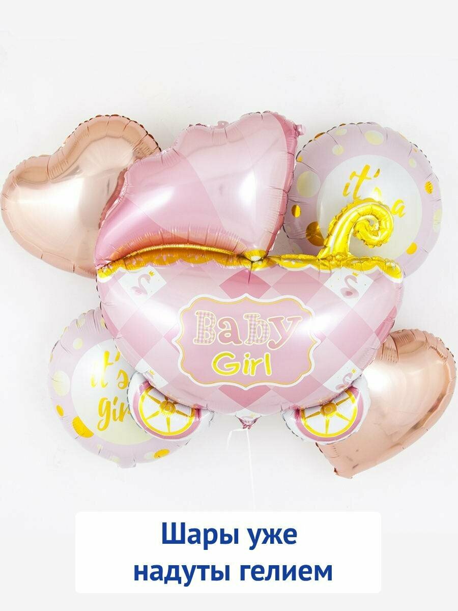 Фонтан из воздушных шаров с гелием на выписку Для новорожденной девочки