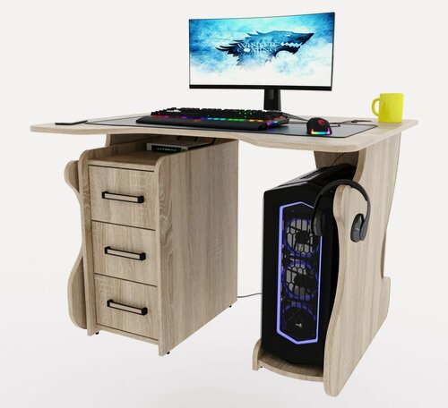 Изображение товара Игровой компьютерный стол "Даги" с тумбой, 100x80x75 см, дуб сонома