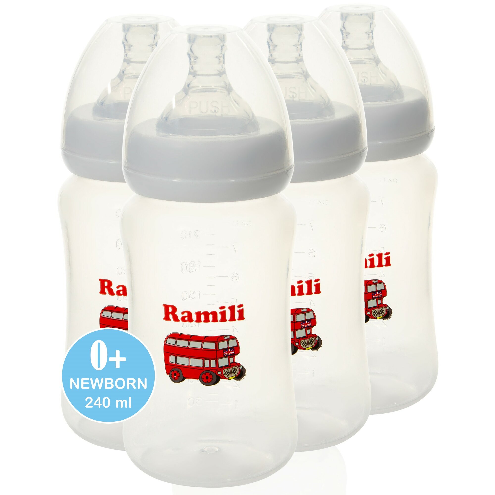 Четыре противоколиковые бутылочки для кормления Ramili Baby 240MLX4