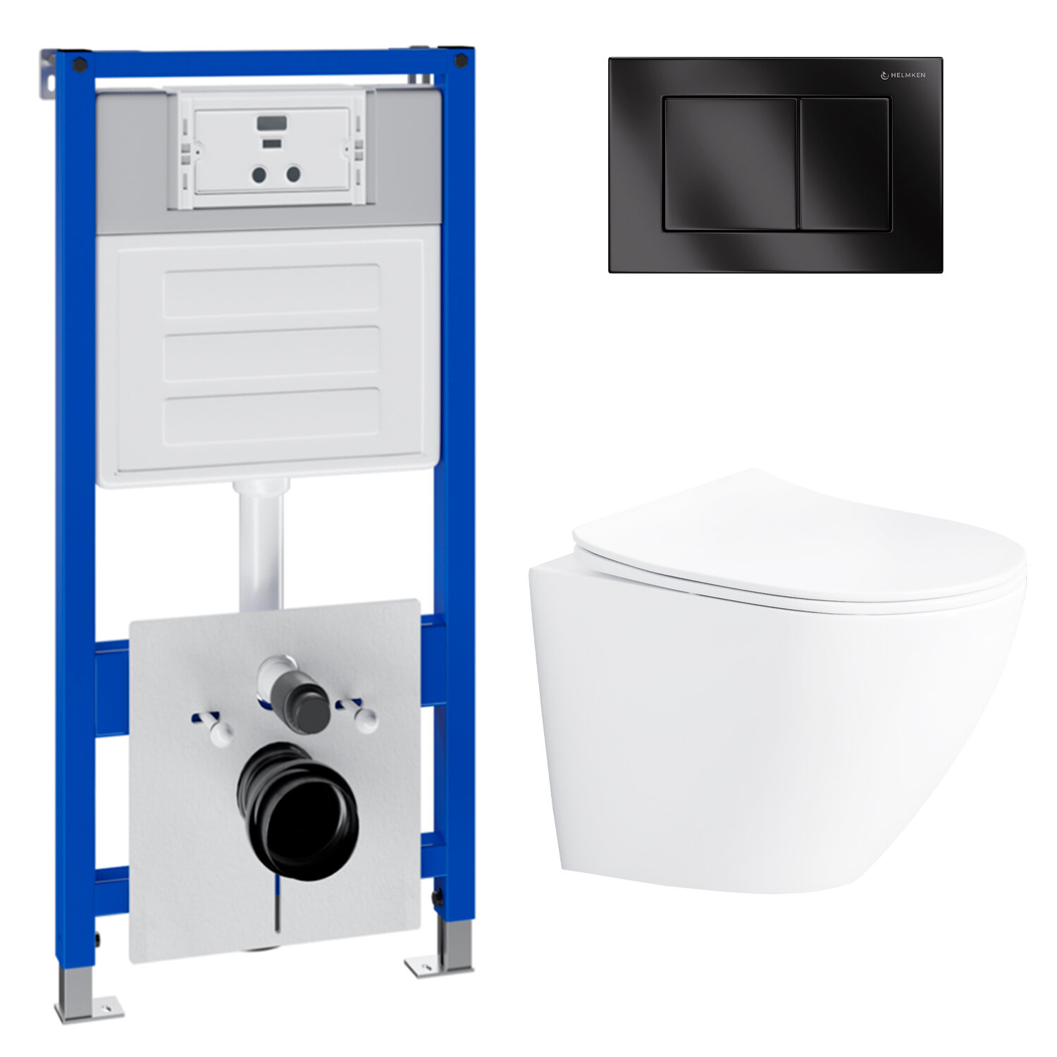 фото Инсталляция с подвесным унитазом Helmken 35490101 комплект 4 в 1: подвесной безободковый унитаз, сиденье микролифт, инсталляция с кнопкой смыва, шумоизоляция