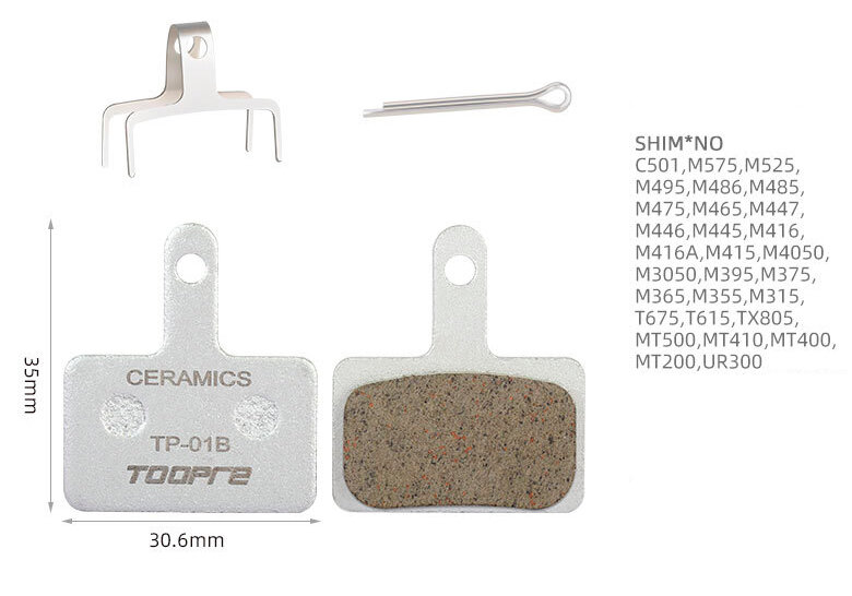 Тормозные колодки для велосипеда (1 пара) Toopre Ceramics, совместимы с всеми тормозами Shimano стандарта B01S, B03S, B05S, Tektro Auriga, Draco и их аналогами — фото 1