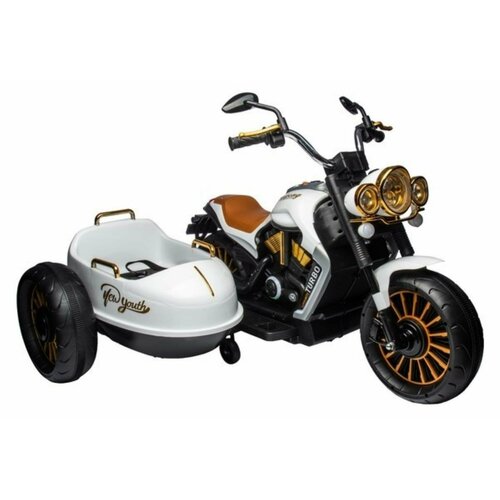 Мотоцикл с коляской на аккум 12V7AHx1 колеса пластик макс скорость 5 км ч свет звук цв бел 25628₽