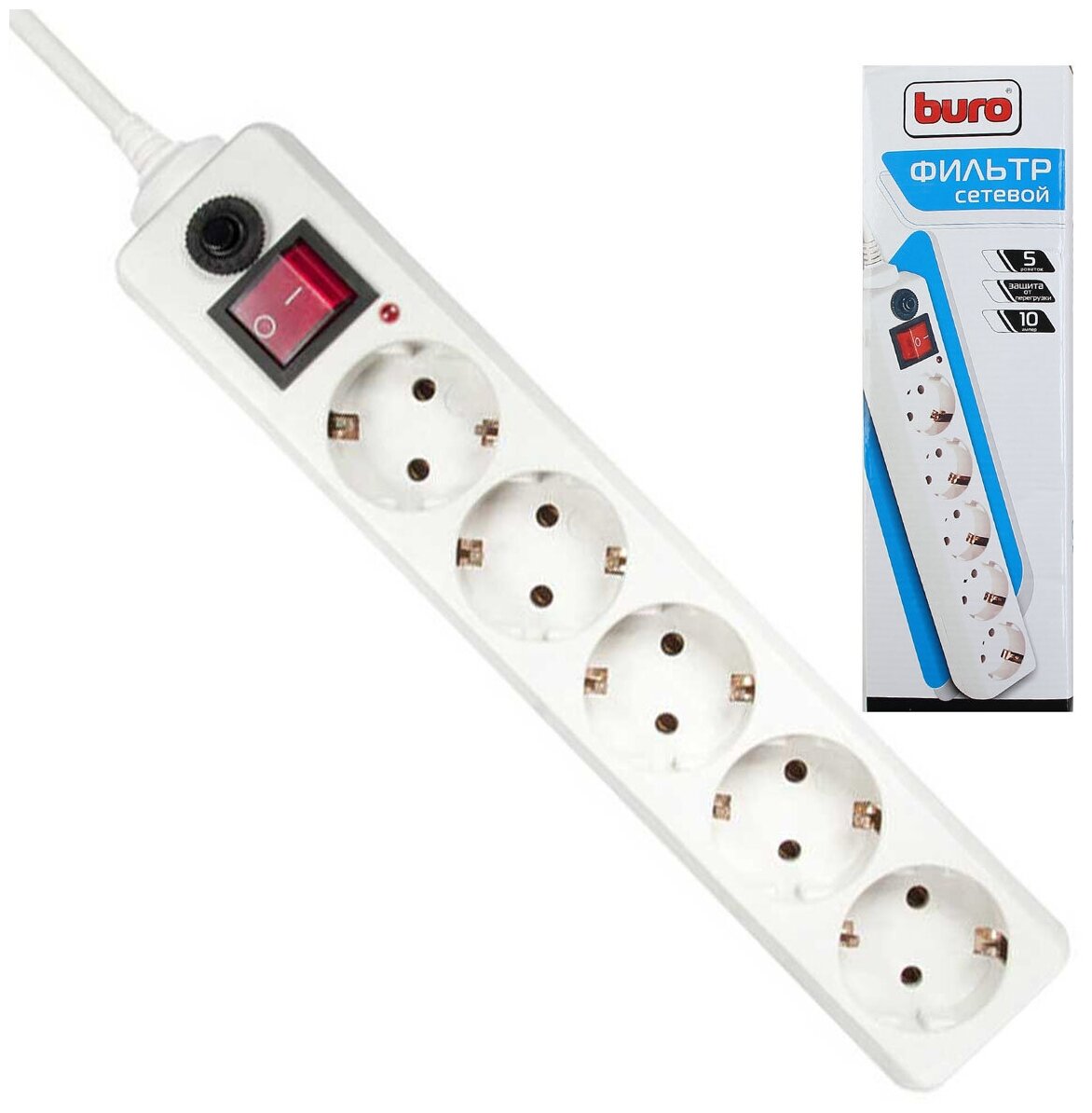 Сетевой фильтр Buro 500SH-5-W 5 розеток белый, с заземлением