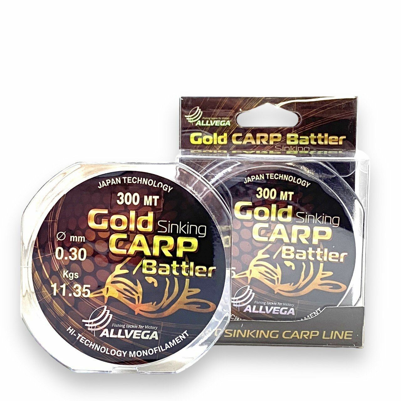 Леска монофильная ALLVEGA "Gold Carp Battler" 300м 0,30мм (11,35кг) коричневая, тонущая