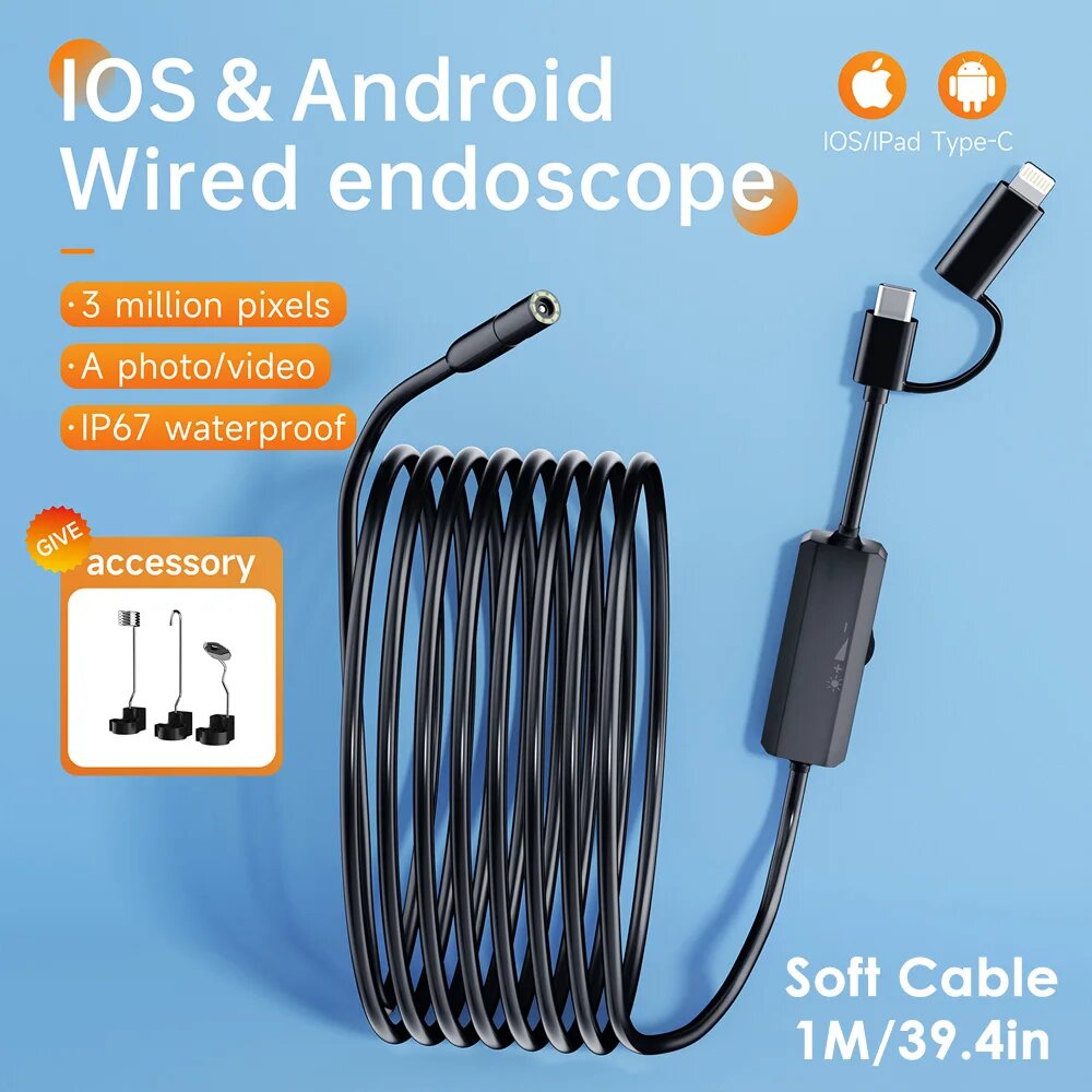EMastiff Эндоскоп-камера 8 мм USB, Soft Cable 1M