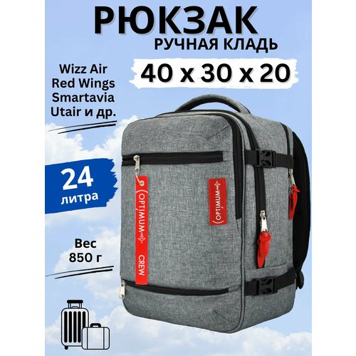 Рюкзак сумка дорожная ручная кладь 40х30х20 Смартавиа ЮТэйр Wizz Air, серый