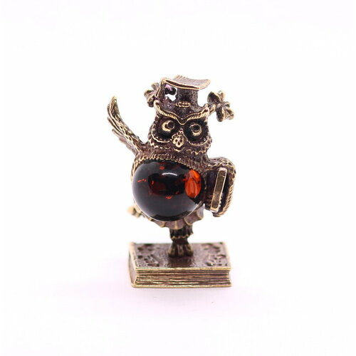 Сова ученая, статуэтка, бронза, янтарь, 50 мм