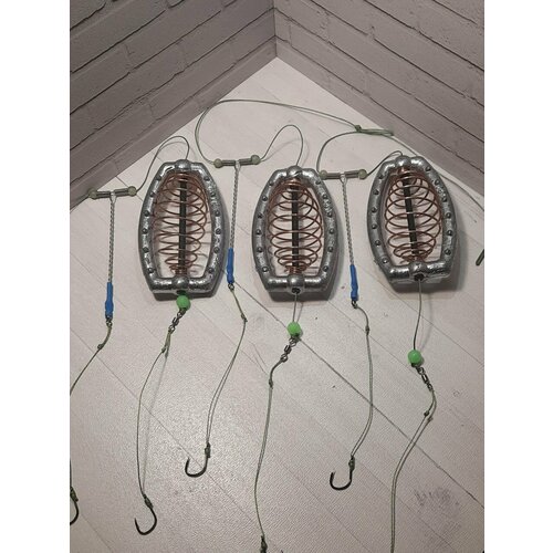 Фидерный монтаж 100гр рамка с пружиной на 2 крючка комплект из 3-х шт