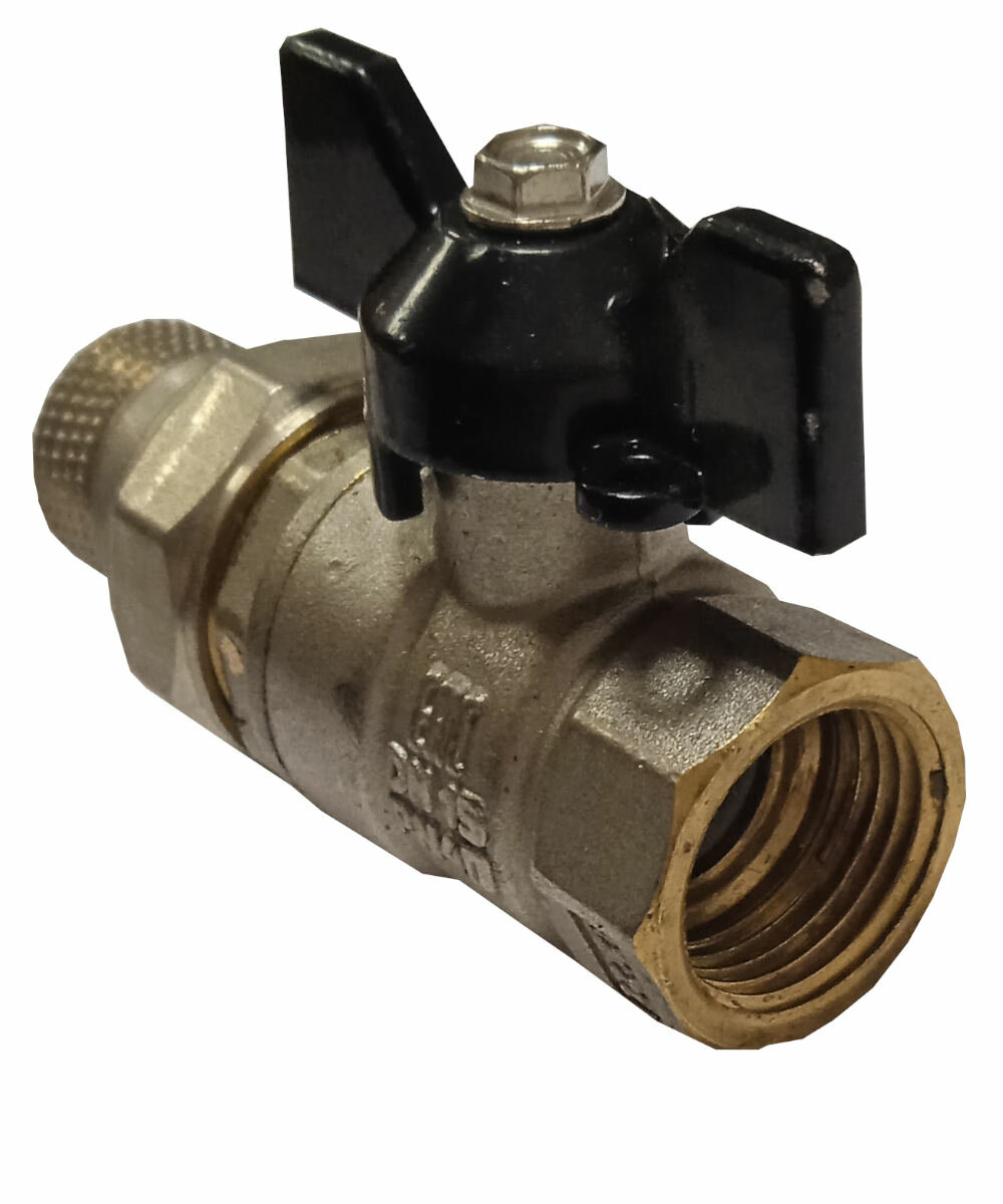 Кран шаровый латунный с американкой 1/2" LD Pride 47.15. В-ГШ. Б Ду15 бабочка (4МПа, Т150, L80) — фото 1