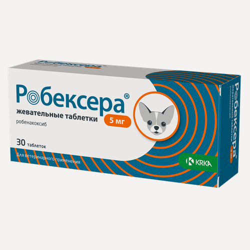 Изображение товара Жевательные таблетки KRKA Робексера, 5мг для собак, противовоспалительное и болеутоляющее средство