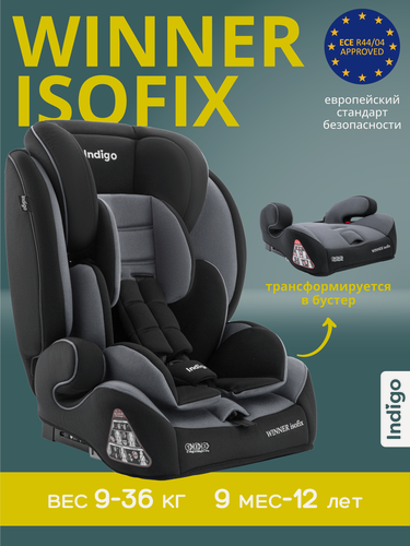 Изображение товара Автокресло бустер 2 в 1 WINNER ISOFIX 9-36 кг, группа 1,2,3, черный-серый