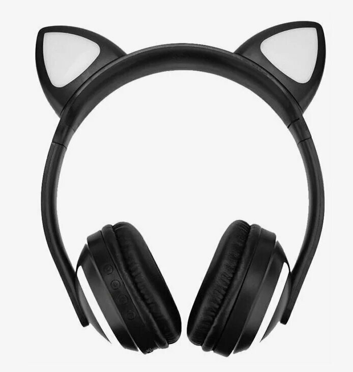 Беспроводные детские наушники с ушками CAT Bluetooth черные с подсветкой