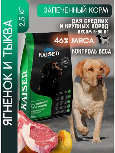 Изображение товара KAISER сухой корм для собак 2,5кг "Ягненок и тыква", супер-премиум для крупных и средних пород