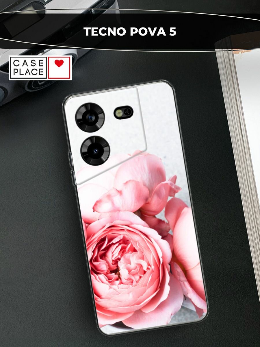 Чехол на Tecno Pova 5 / Техно Пова 5 с принтом "Пионы на белом"