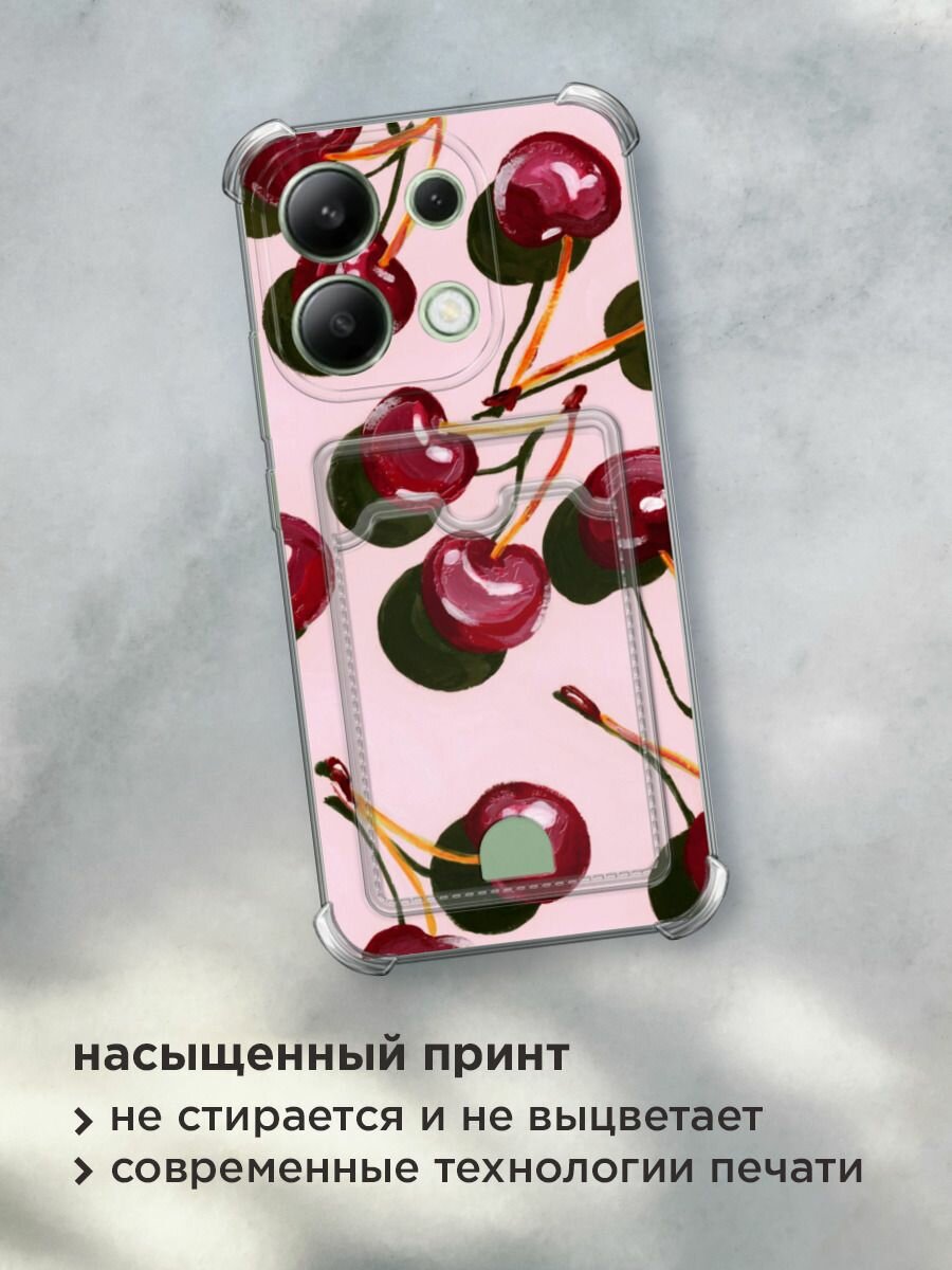 Чехол на Xiaomi Redmi Note 13 4G (Global) (Сяоми Редми Нот 13 4G) с картой и принтом "Нарисованная вишня" — фото 1