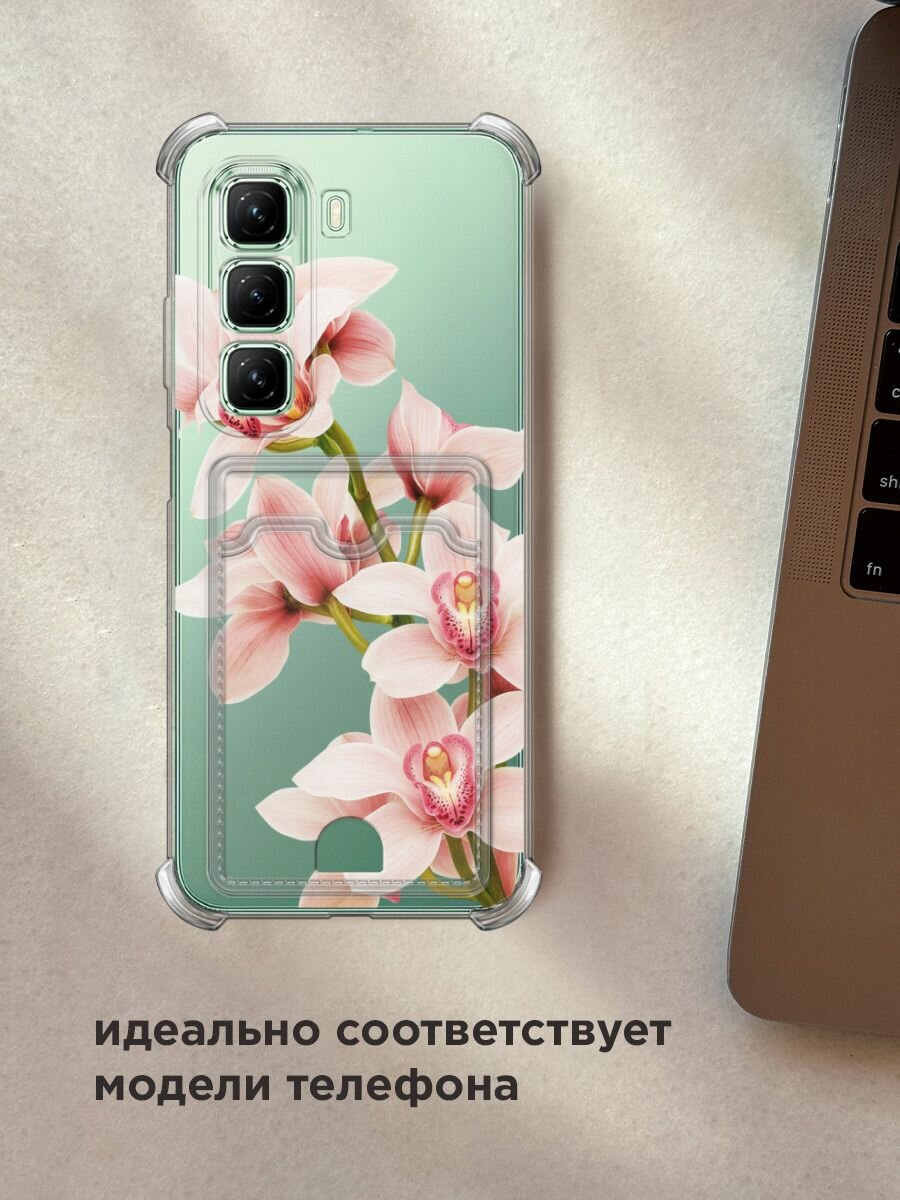 Чехол на Infinix Hot 50 4G (Инфиникс Хот 50 4G) с картой и принтом "Нежная орхидея" — фото 1