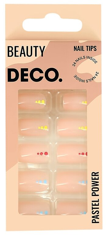 Набор накладных ногтей DECO. PASTEL POWER color dots (24 шт + клеевые стикеры 24 шт)