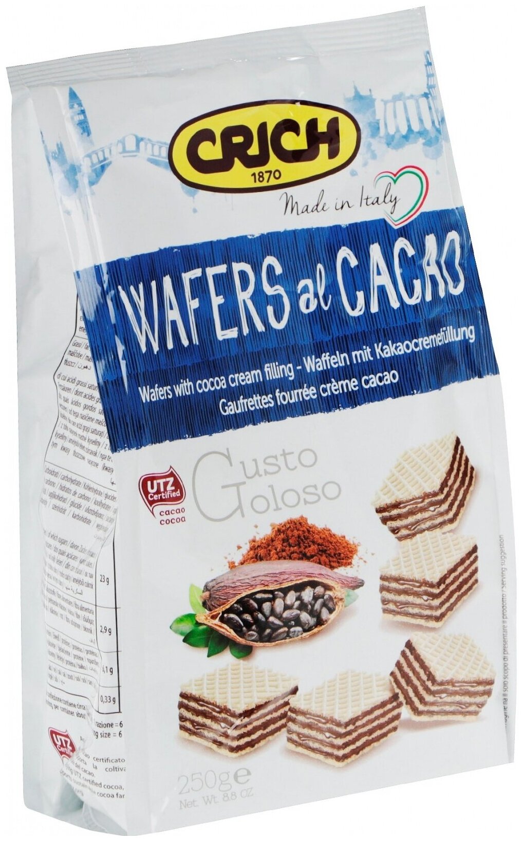 Вафли с какао-кремовой начинкой Crich Wafers al cacao 250g - фотография № 4