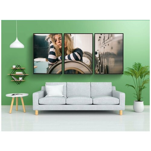 фото Набор модулных постеров для интерьера "люди, женщина, полосы" 60x90 см. в тубусе, без рамки lotsprints