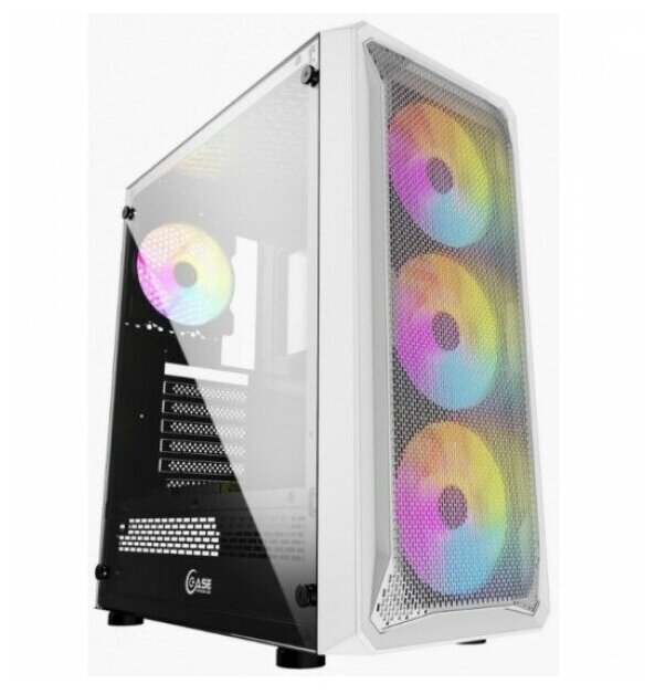 Powercase CMIZW-L4 Mistral Z4 White, Tempered Glass, Mesh, 4x 120mm 5-color LED fan, белый, ATX