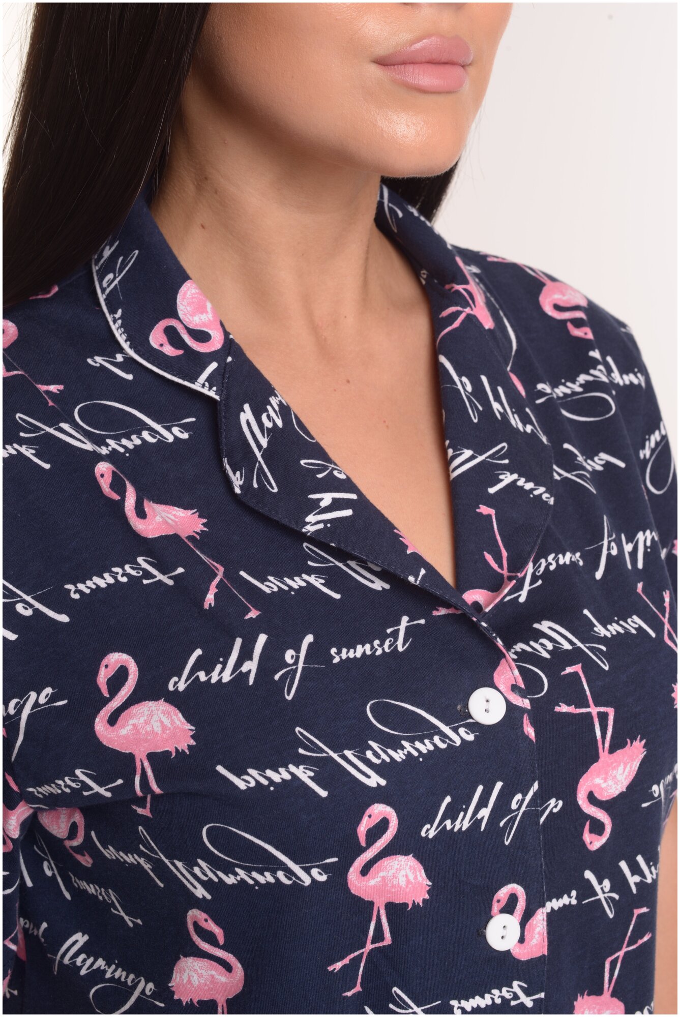 Пижама женская Modellini 1175/4 рубашка + шорты, фламинго, 52 - фотография № 5