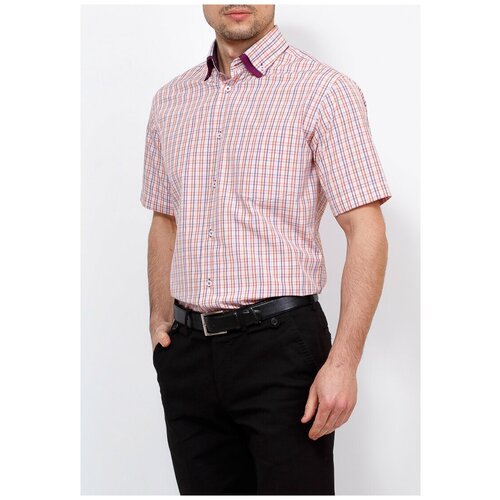 фото Рубашка мужская короткий рукав casino c175/0/802/z/1, полуприталенный силуэт / regular fit, цвет розовый, рост 174-184, размер ворота 39